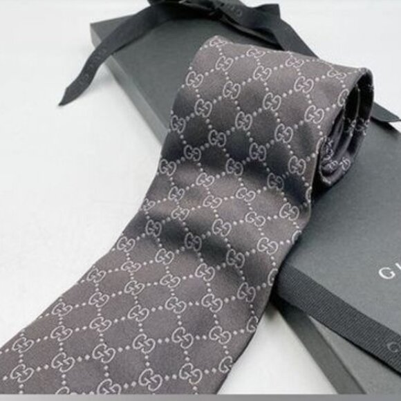 Gucci Vintage Y2K Tom Ford Era Black GG Guccissima Silk Tie - Picture 1 of 8
